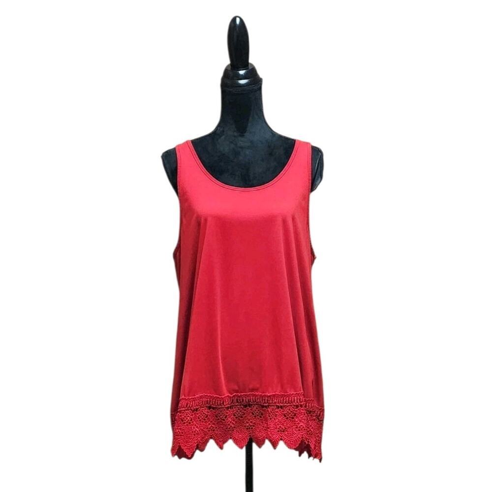 XMAJ Plus Size 2X Tank Top Red Travel Stretch Women's Casual Sleeveless Shirt - Picture 2 of 8